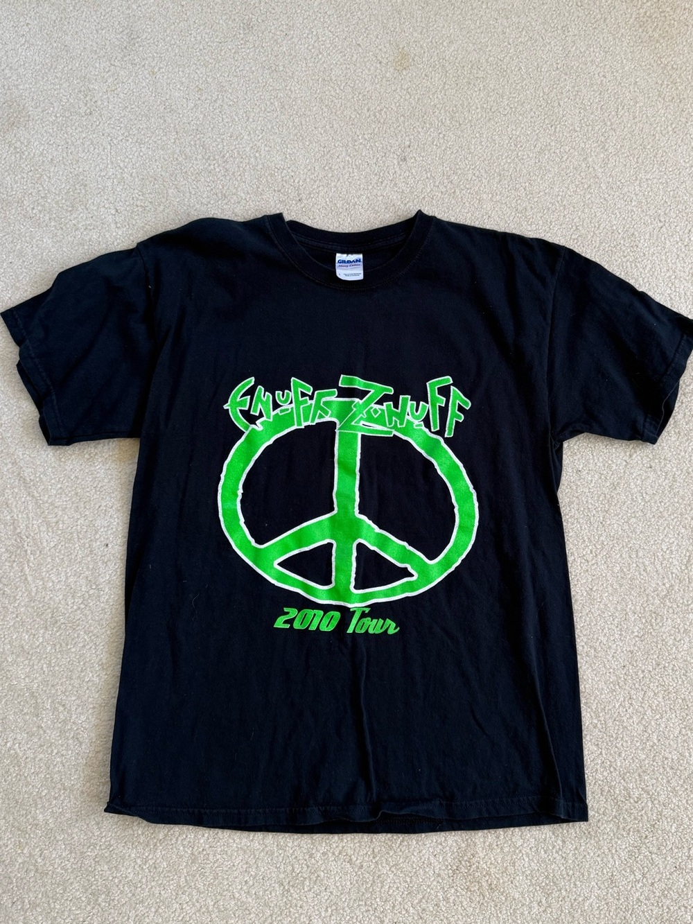Gildan Black Tee with Neon Green Peace Graphic - 2010 Tour